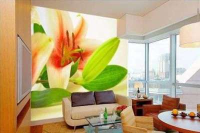 фотообои с цветами в интерьере гостиной