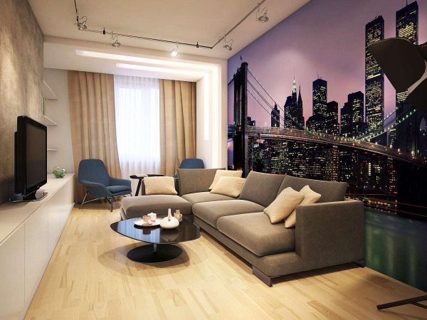 фотообои в интерьре гостиной