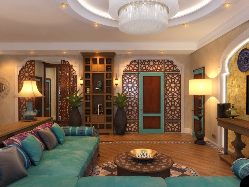 Арабский стиль в дизайне зала современной квартиры