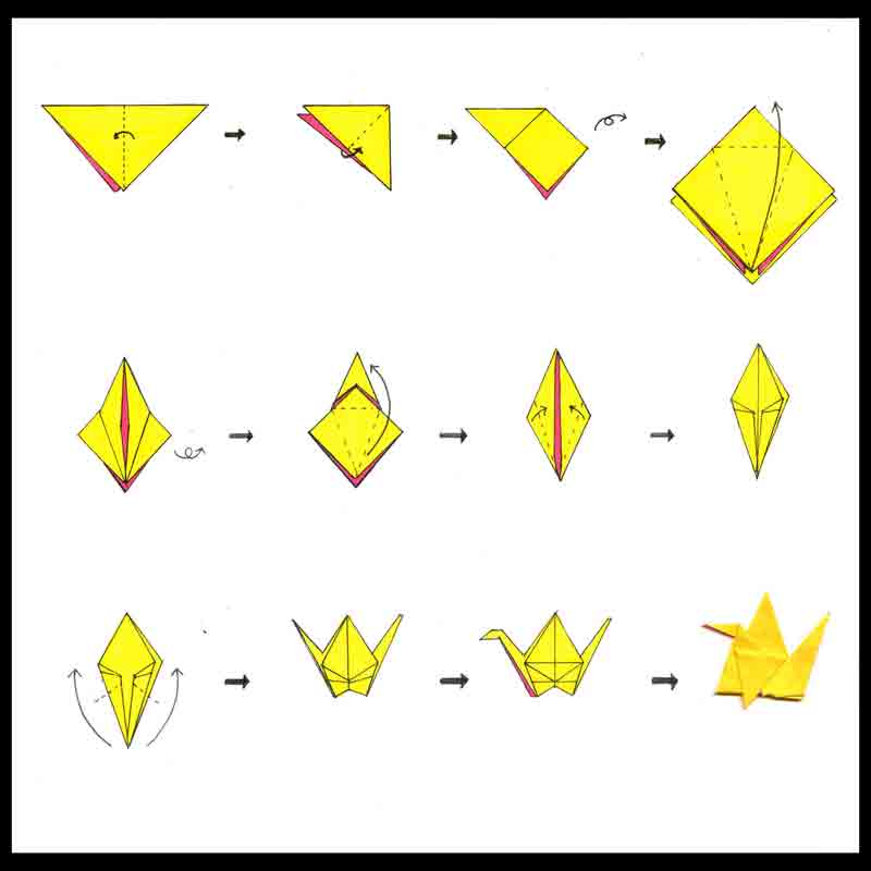 Как сделать журавлика из бумаги схема