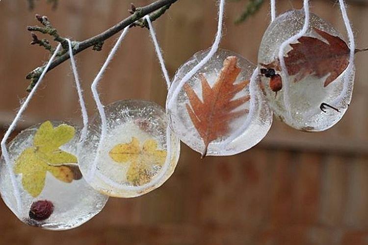 Льдинки с листьями - Поделки из осенних листьев для детей