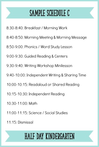This is a sample half-day Kindergarten schedule with a balanced literacy block. Read the post for more tips on creating an effective Kindergarten schedule! - Learning At The Primary Pond