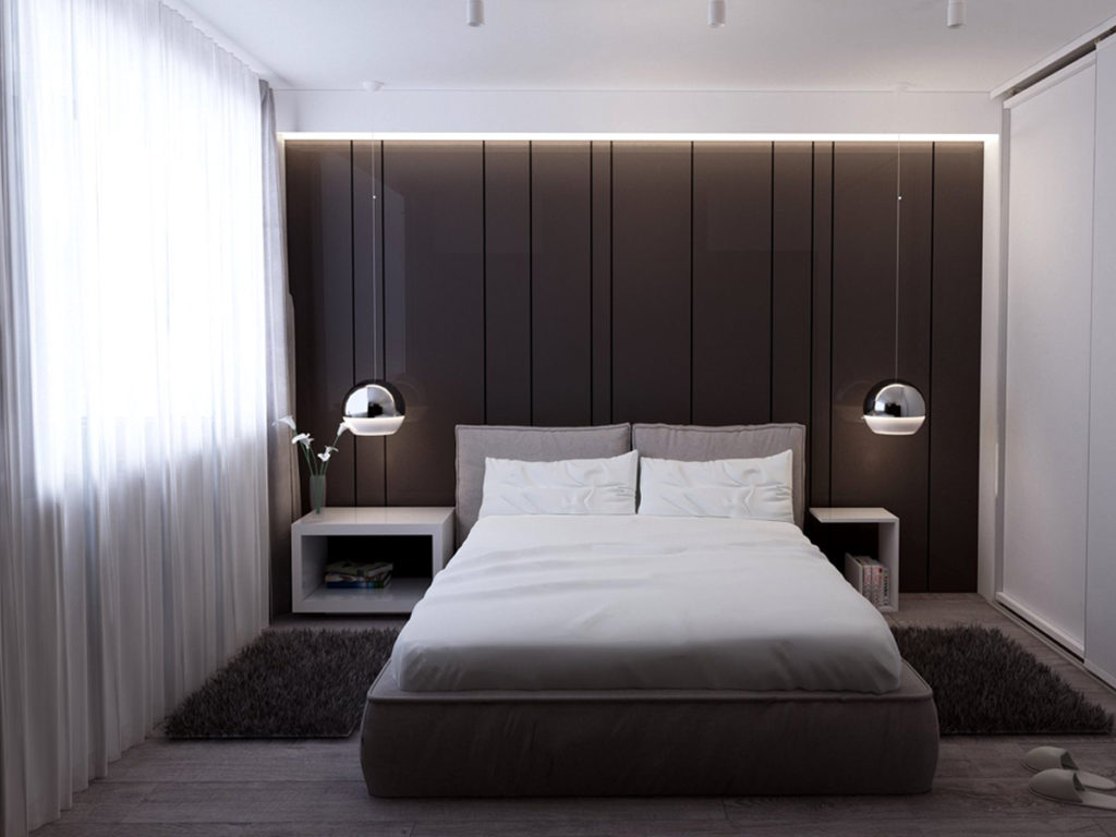 спальня в стиле минимализм с элементами лофта