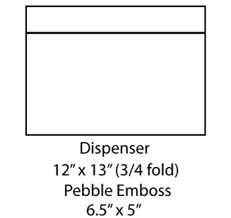 Dispenser napkin unfolded size of 12" x 13", folds to 6.5" x 5" and has a pebble emboss