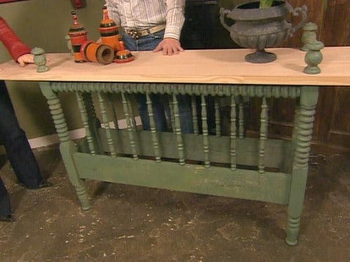 Gorgeous Repurposed Bed Frame Console Table 