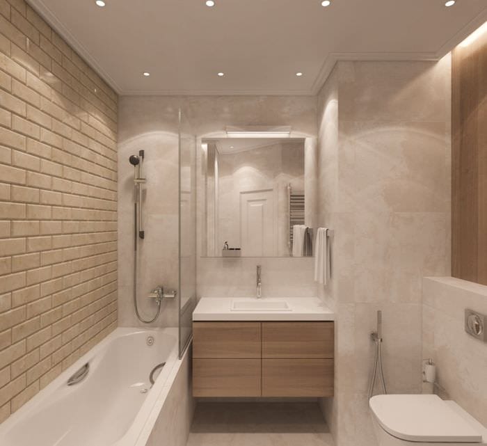 пример светлого стиля ванной комнаты в бежевом цвете