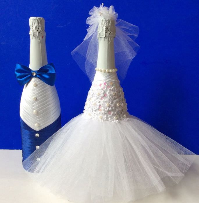 Красивые бутылки шампанского своими руками для свадьбы