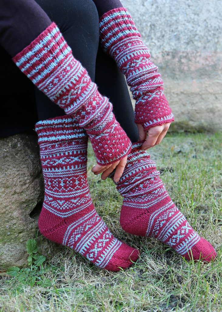 Free Knitting Pattern for Mitts and Socks with Norwegian Pattern